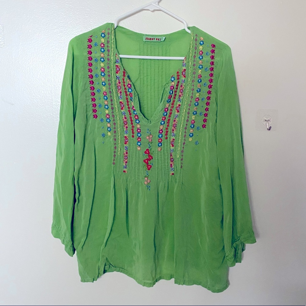 Green Johnny Was floral peasant blouse